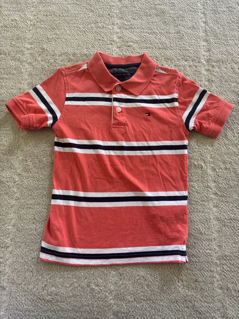 Tommy Hilfiger Coral Polo With Navy & White Stripes